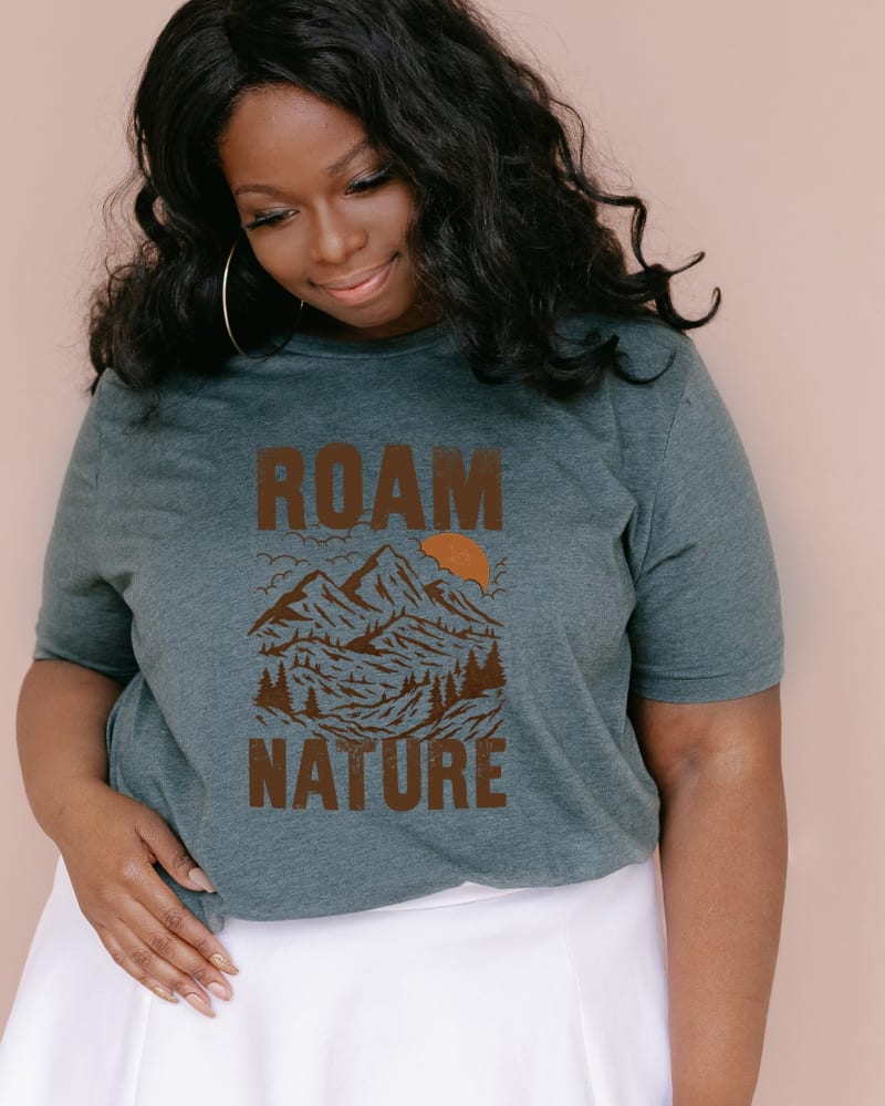 Front of a model wearing a size 2XL Roam Nature Mountains in Forest by Simply Sage Market. | dia_product_style_image_id:281432